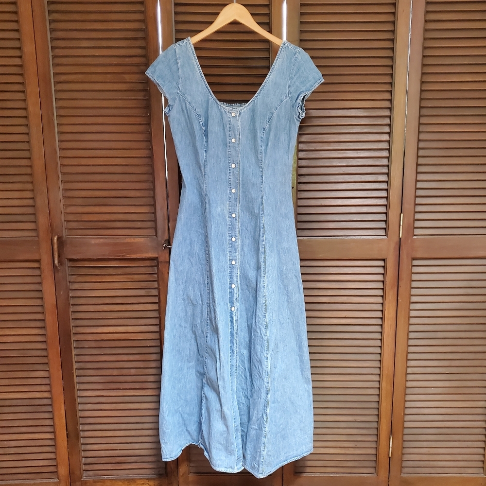 Vintage denim 90s long dress snap front size 8